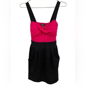 Bebe hot pink and Black mini dress pockets